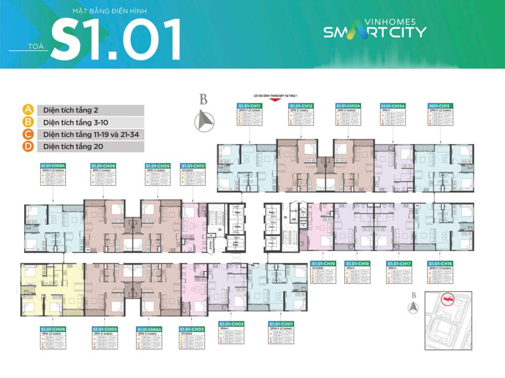 Mặt bằng tòa S1.01 Vinhomes Tây Mỗ Đại Mỗ