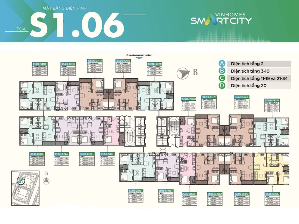 Mặt bằng tòa S1.06 Vinhomes Tây Mỗ Đại Mỗ
